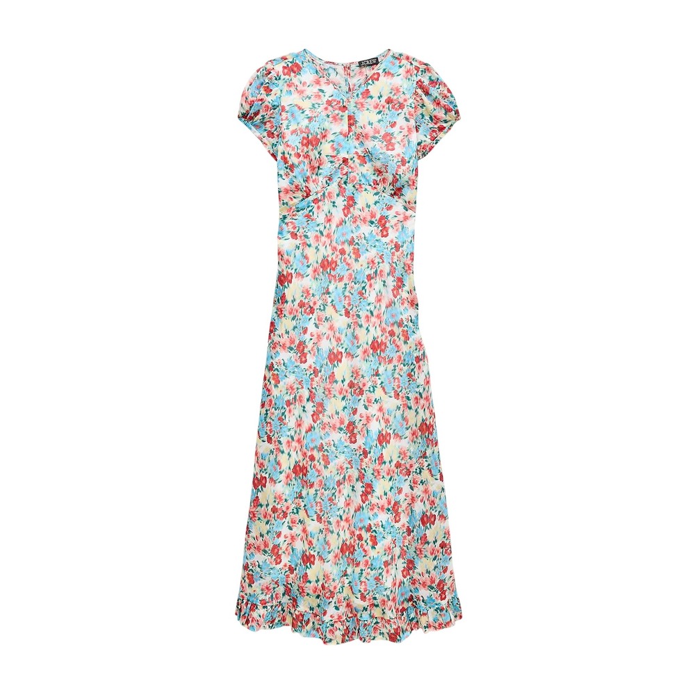 J. Crew Ruffle Hem Midi Dress Floral Pattern Size 4 NEW